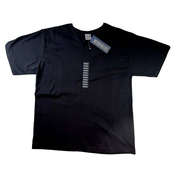 Mixed Blues Womens Black V-Neck T-Shirt Top size Medium Cotton NWT  JH1467 - Picture 1 of 4